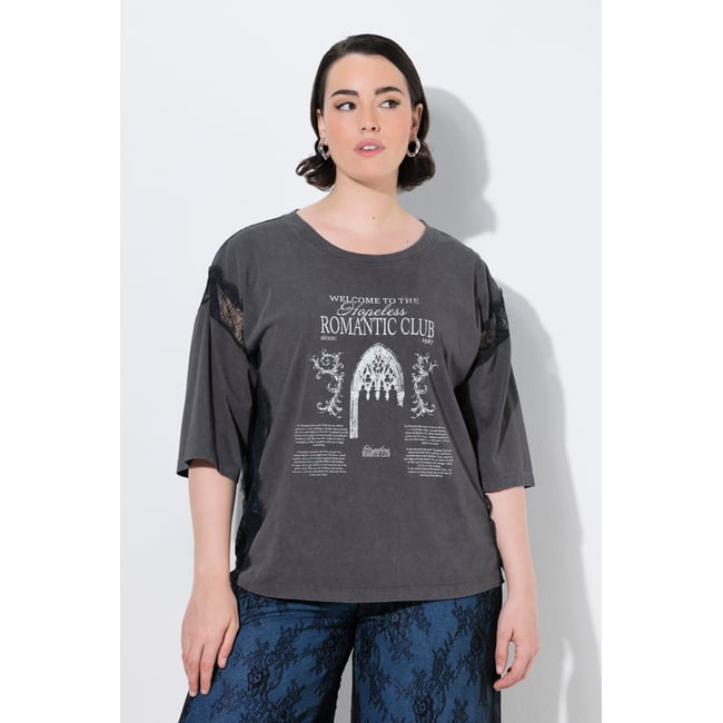 T-shirt avec empiècements en dentelle anthracite <span itemprop=