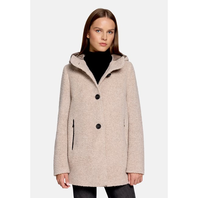 Veste en laine à capuche light sand <span itemprop=