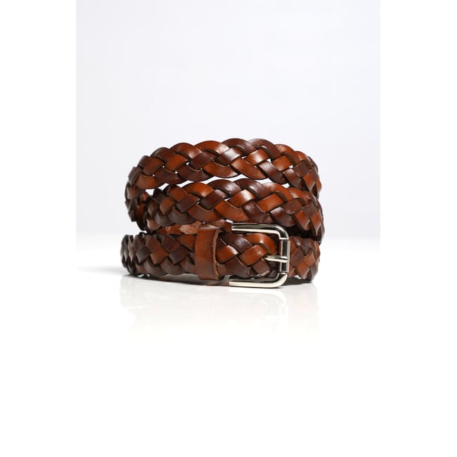 Ceinture tressée femme en pur cuir marron <span itemprop=