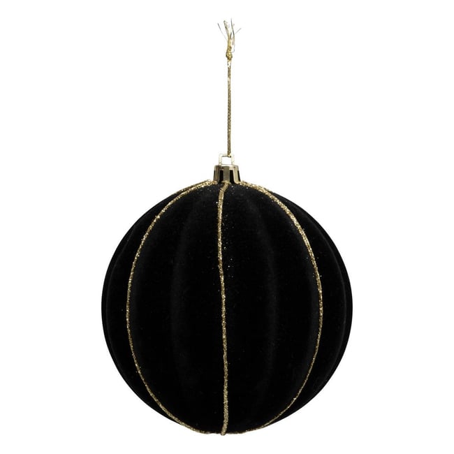 Boule de Noël en velours noir et or D. 100 mm Couleur noir <span itemprop=