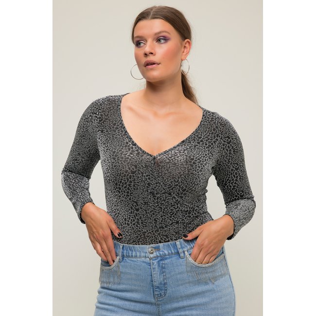 Body slim à col en V et manches longues argent <span itemprop=