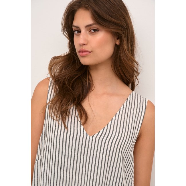 Robe KAmilia Col en V Longueur Genou Poches blanc/noir rayures <span itemprop=