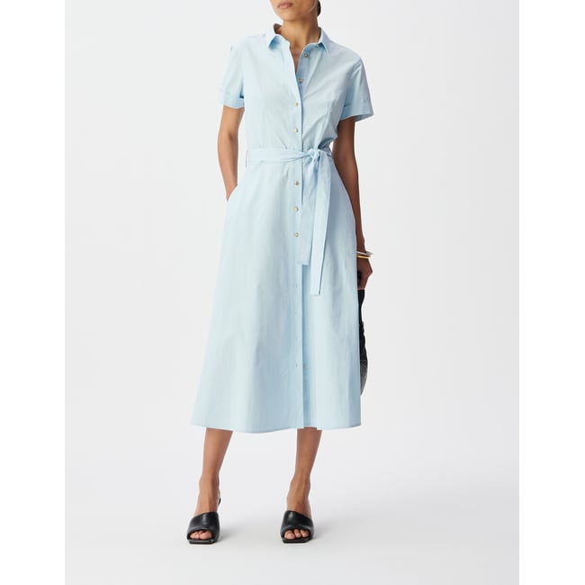 Abito camicia midi con cintura a maniche corte blu chambray IKKS