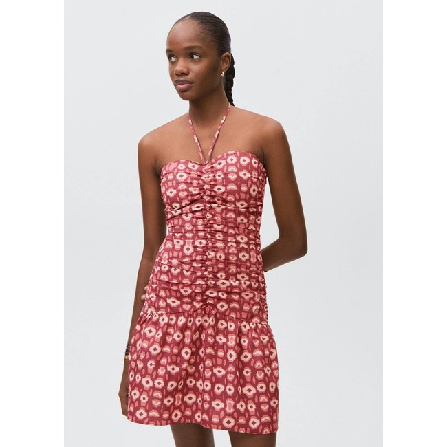 Robe froncée imprimée rose pâle <span itemprop=
