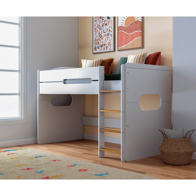 Lit mi-hauteur LEJI Couleur blanc et noisette <span itemprop=