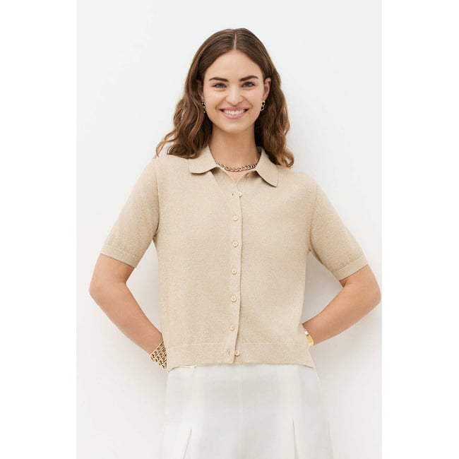 Pull droit col chemise PULL MVEGAS sable <span itemprop=