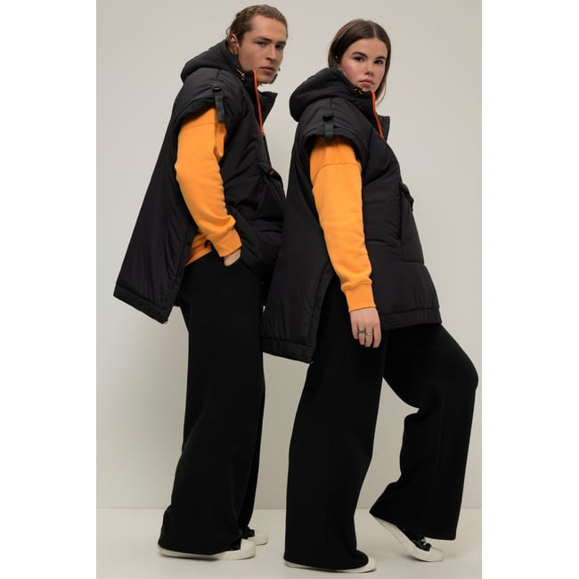 Gilet style poncho à capuche noir <span itemprop=