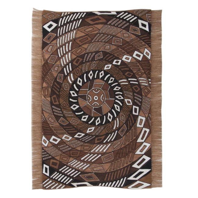 Tapis salon Bogolan fait main, plat, franges Couleur marron <span itemprop=
