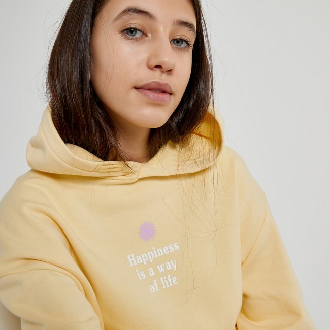 Oversize slogan hoodie in cotton mix pastel yellow La Redoute Collections La Redoute