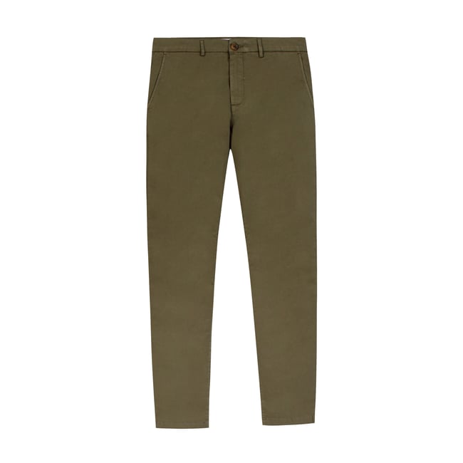 Pantalon chino slim vert kaki <span itemprop=