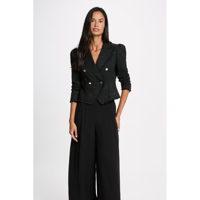 Veste tweed cintrée noir <span itemprop=