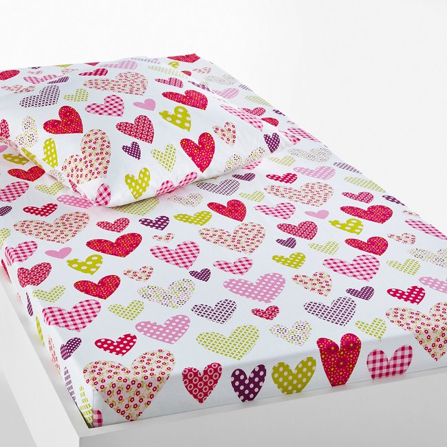 Kinder-Fixleintuch Coeur Liberté, Baumwolle rosa/grün/weiss SO'HOME