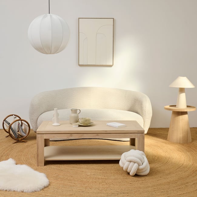 Canapé 3 places en tissu bouclette beige L191 - ELLA Couleur beige <span itemprop=