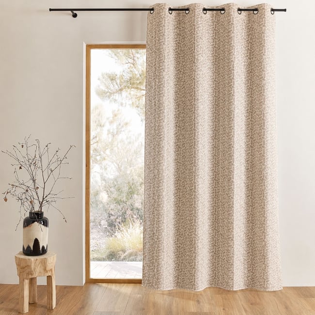 Rideau occultant en jacquard à motif géométrique beige <span itemprop=