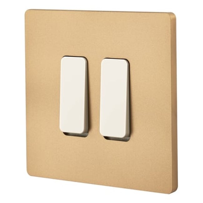 Interrupteur Duo Va Et Vient Ou Poussoir Collection « M », Finition Laiton Sablé. or <span itemprop=