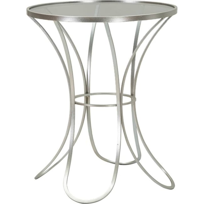 Table d'appoint ronde en fer et verre GLAM Couleur argenté et verre fumé <span itemprop=