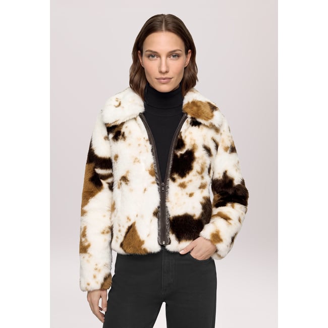 Veste en peluche à poches beige/marron <span itemprop=