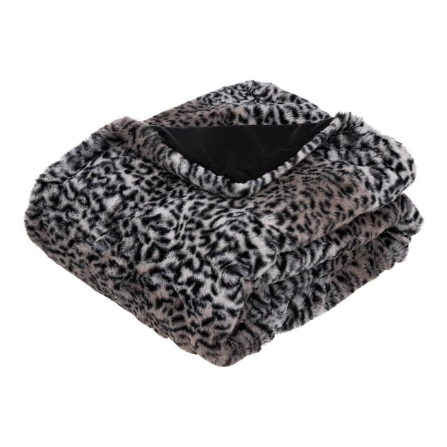 Plaid effet imitation fourrure léopard 125X150cm noir <span itemprop=