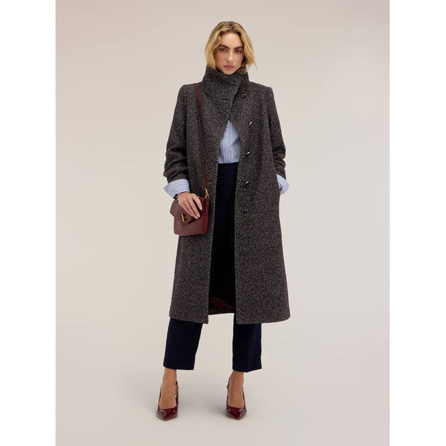 Manteau ceinturé à col montant gris <span itemprop=