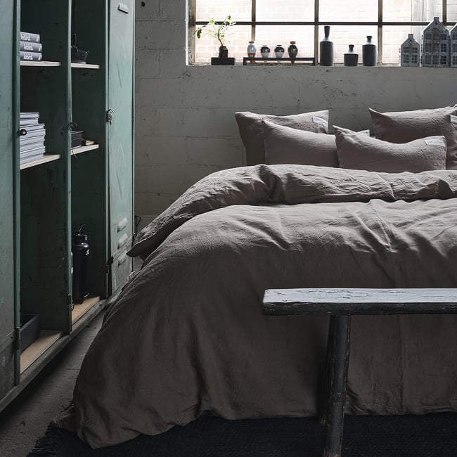 Housse de couette unie en lin, PARTI PRIS CHARBON marron ecorce <span itemprop=
