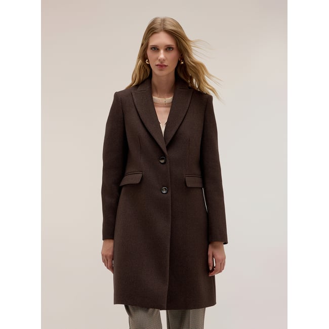 Manteau long à boutonnage simple marron <span itemprop=