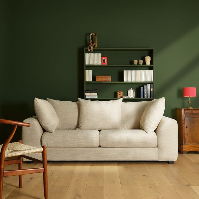 Canapé convertible 3 places en tissu texturé   EDMOND Couleur beige chiné <span itemprop=