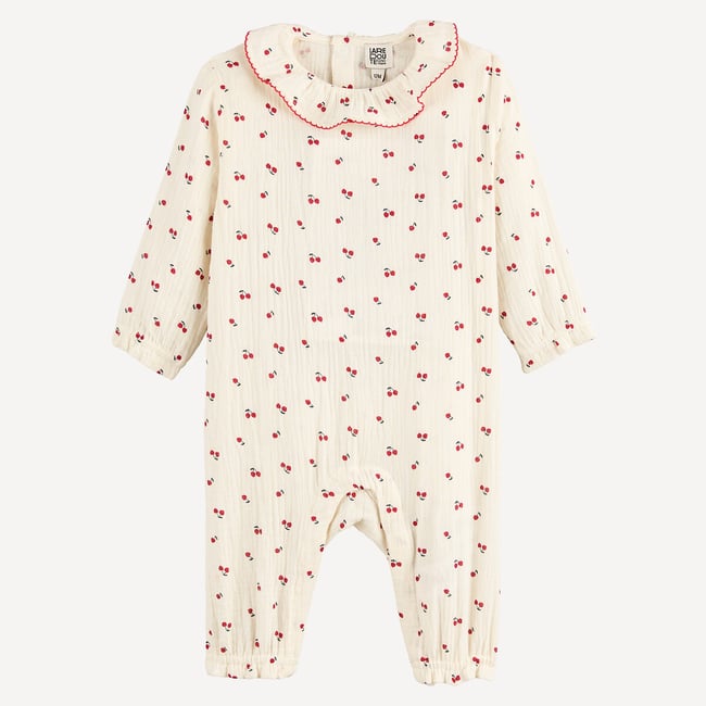 Cherry Print Cotton Muslin Peter Pan Collar All-in-One ecru  LA REDOUTE COLLECTIONS