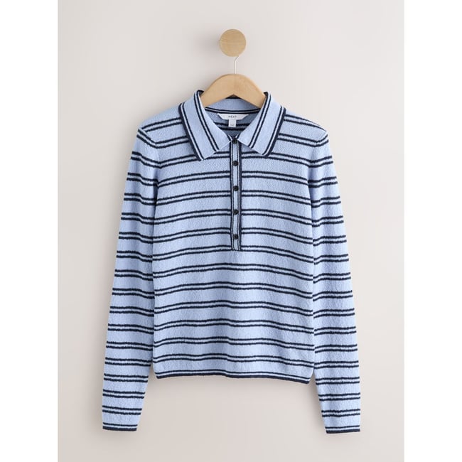 Polo aspect maille à manches longues rayures bleu/noir <span itemprop=