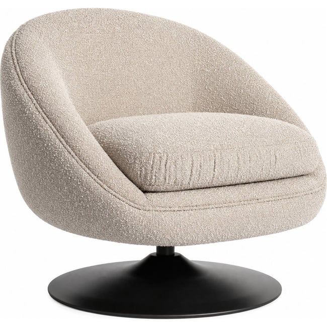 Fauteuil lounge pivotant en tissu bouclé Couleur naturel et noir <span itemprop=