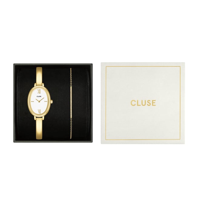 Montre Analogique  L'OVALE doré blanc doré <span itemprop=
