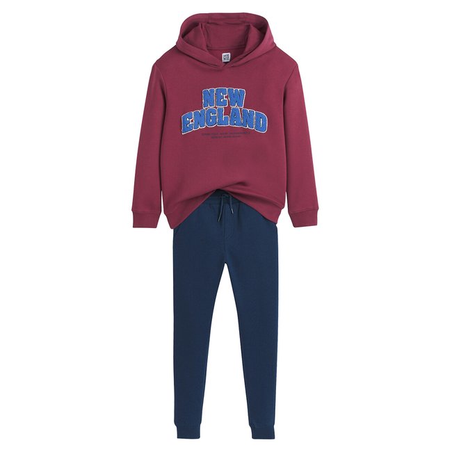 Conjunto de sudadera y pantalón de jogging de felpa azul marino + burdeos <span itemprop=