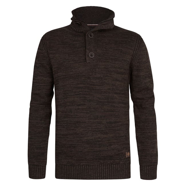 Pull col montant boutonné chocolat <span itemprop=