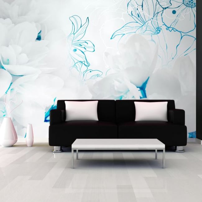 Papier peint intissé panoramique Fleurs Softness of down Couleur jaune / doré <span itemprop=