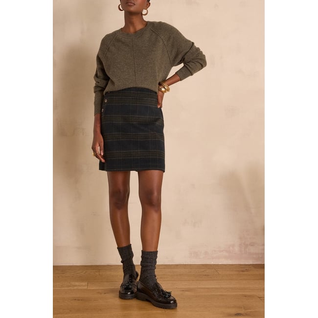 Jupe CECILE en laine à carreaux bleu <span itemprop=