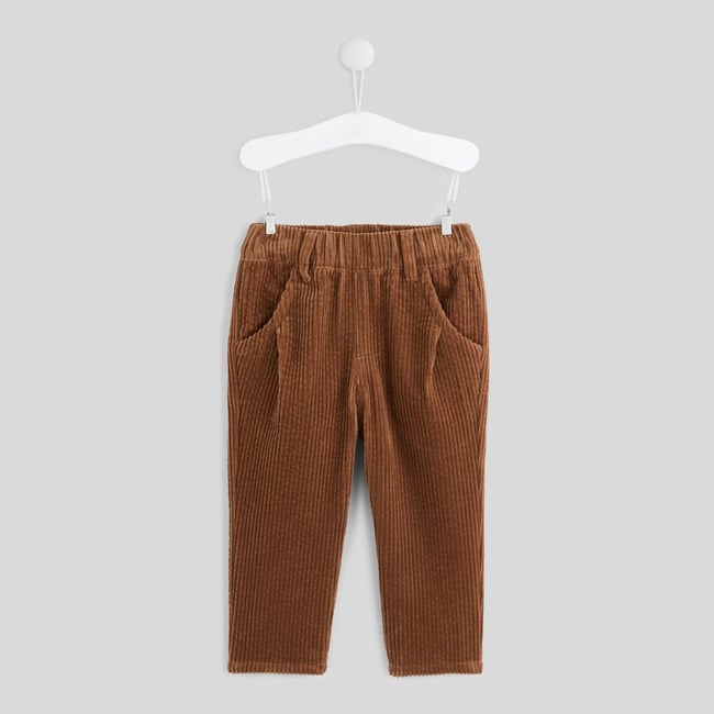 Pantalon uni en velours taille élastique en coton BIO, certifié OEKO-TEX. - BOUT'CHOU
