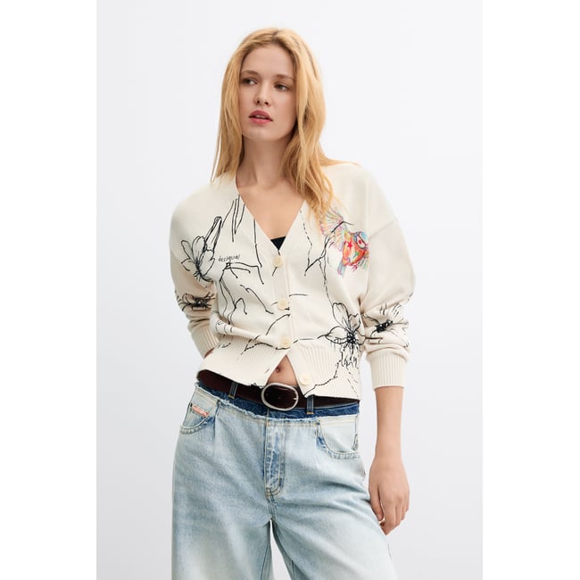 Cardigan à imprimé floral blanc <span itemprop=