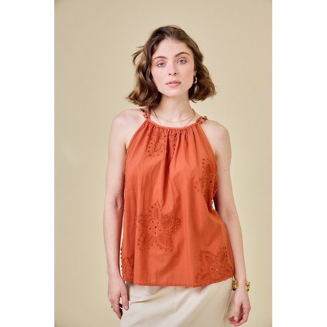 Camiseta de tirantes con perlas en los tirantes naranja <span itemprop=