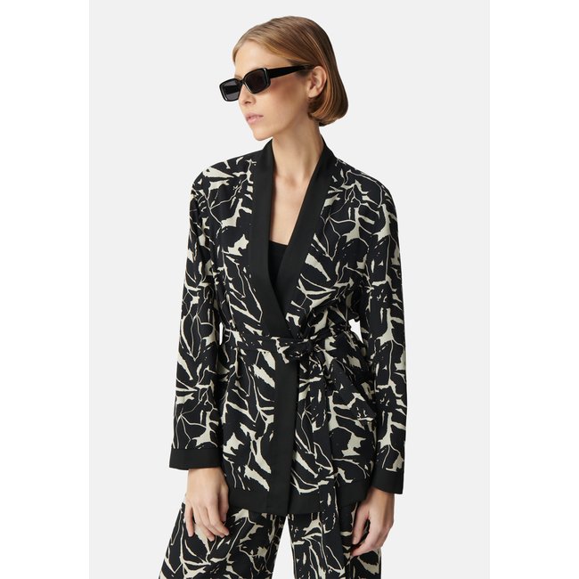 Veste réversible imprimé fleurs zébré noir <span itemprop=