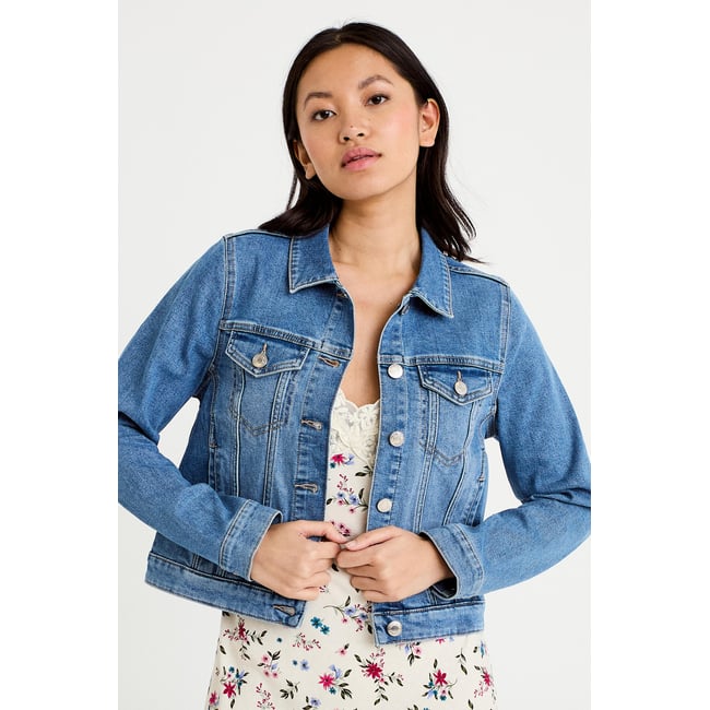 Veste cintrée en jean col classique denim double stone <span itemprop=