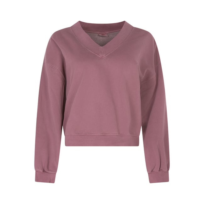 Sweat en coton mélangé mauve uni avec une coupe droite et un col v violet <span itemprop=