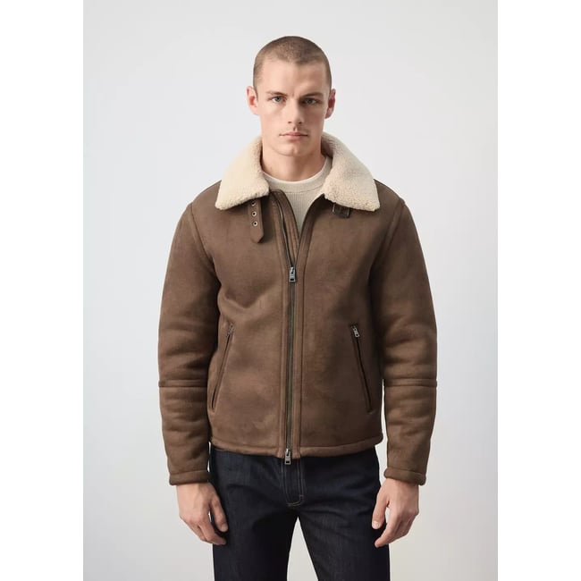 Veste imitation daim et mouton retourné cognac <span itemprop=