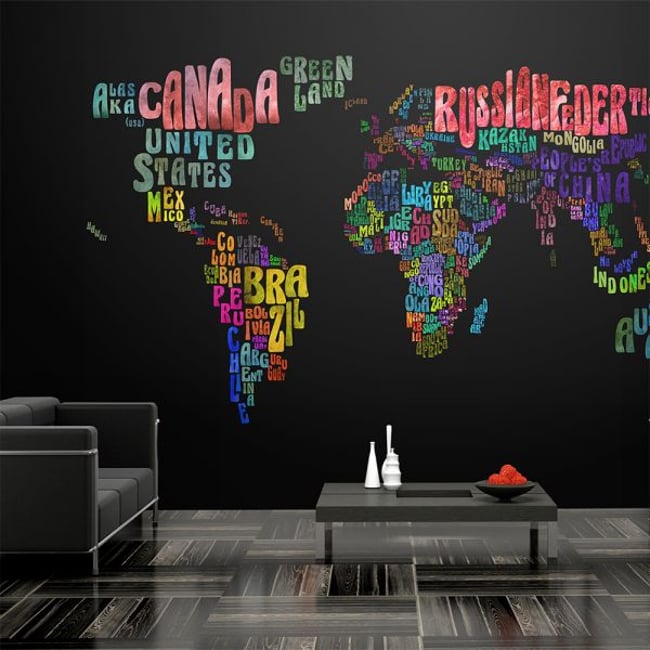 Papier peint intissé panoramique Carte du monde Colorful journeys Couleur multicouleur <span itemprop=