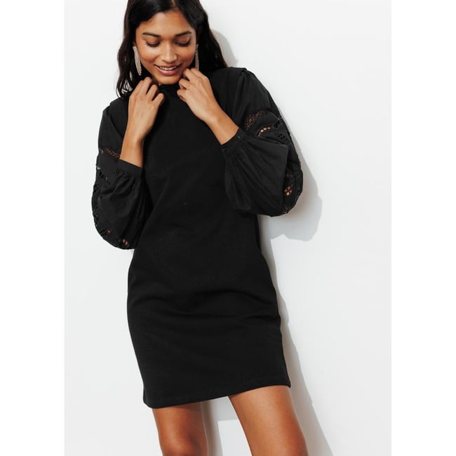 Robe sweat effet superposé noir <span itemprop=