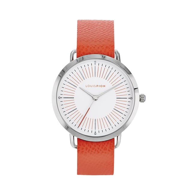 Montre Analogique  BRUNE argenté blanc orange <span itemprop=