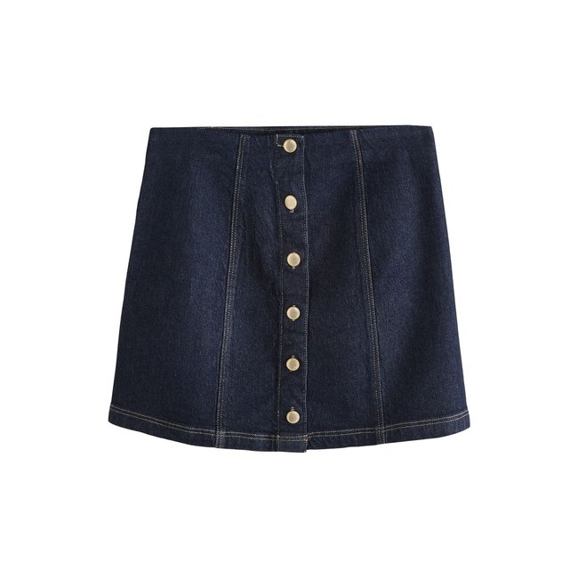 Jupe courte en jean avec boutons dorés bleu indigo <span itemprop=