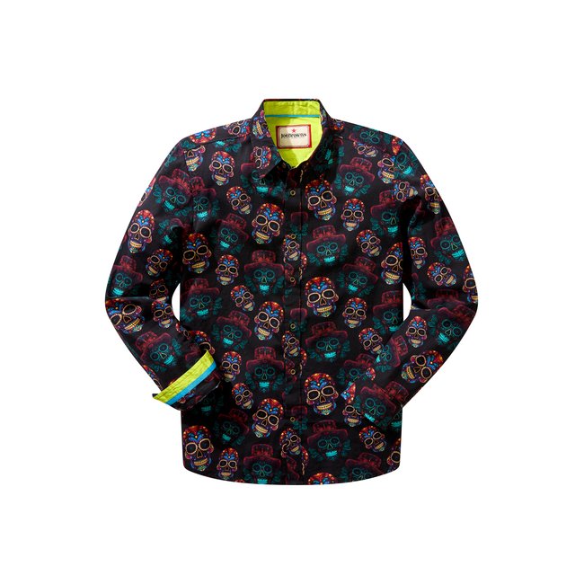 Chemise à imprimé crânes néon noir <span itemprop=