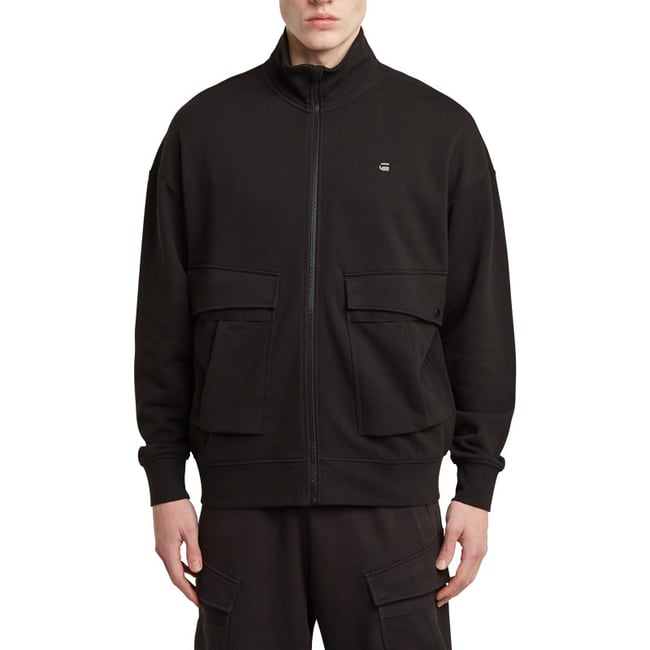 Sweat zippé en coton noir uni avec une coupe droite et un col montant noir <span itemprop=