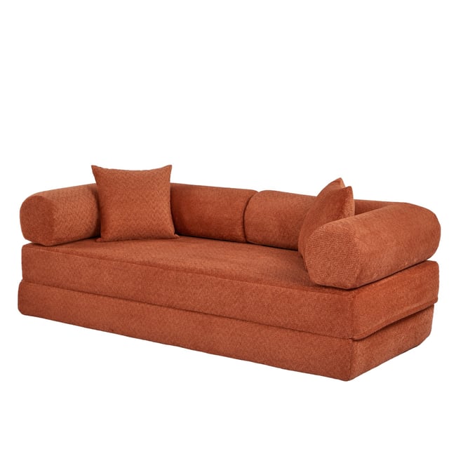 Canapé lit convertible en tissu terracotta, SARIA Couleur terracotta <span itemprop=
