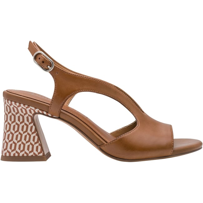 Sandales en cuir talon large cognac <span itemprop=
