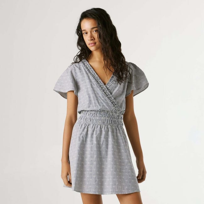 Robe Courte À Rayures bleus de l'union <span itemprop=